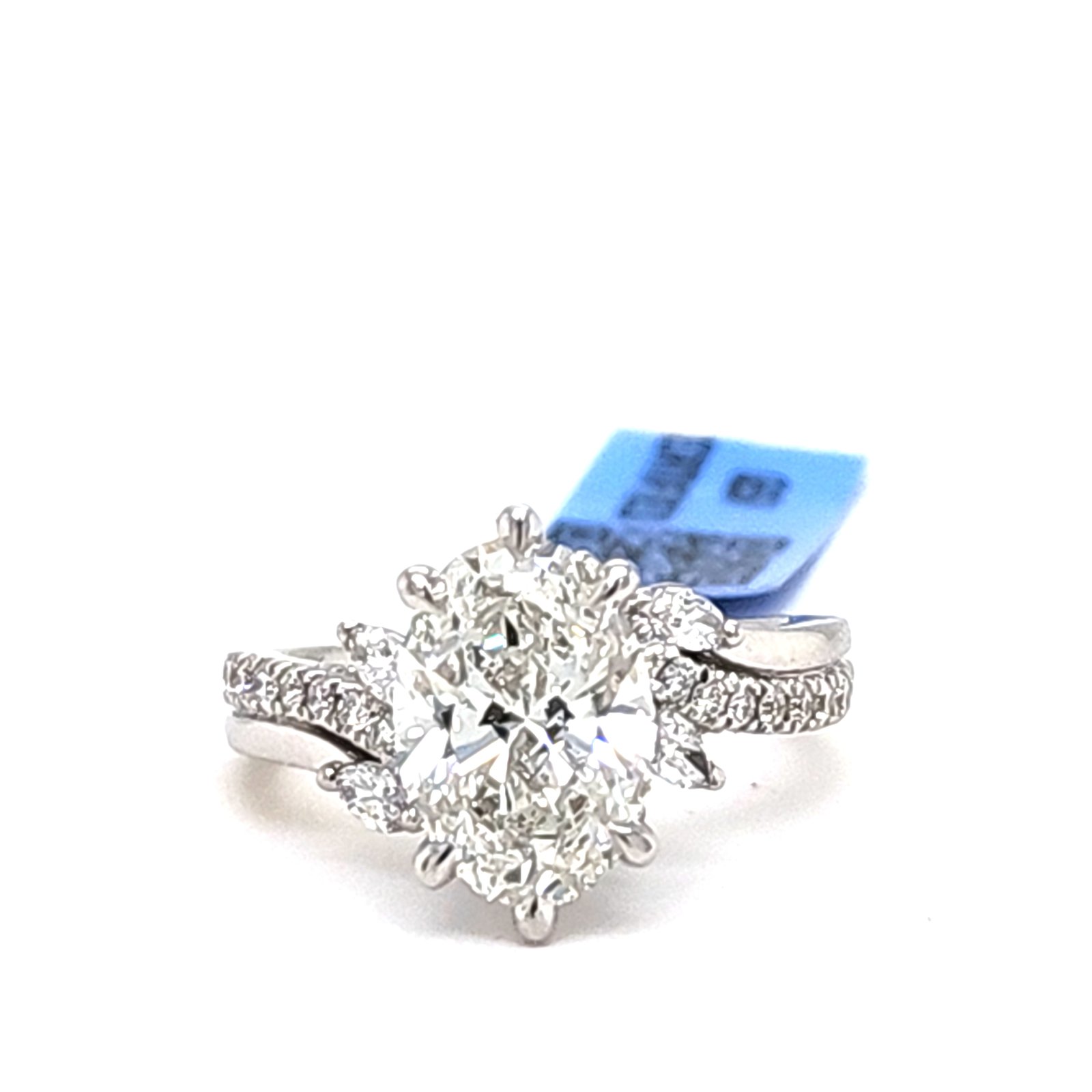 LG - 14K 3.75CT D-RING LDS PER/MARQ MICRO PRONG CNTR OVL 3.02CT "CERTIFIED"